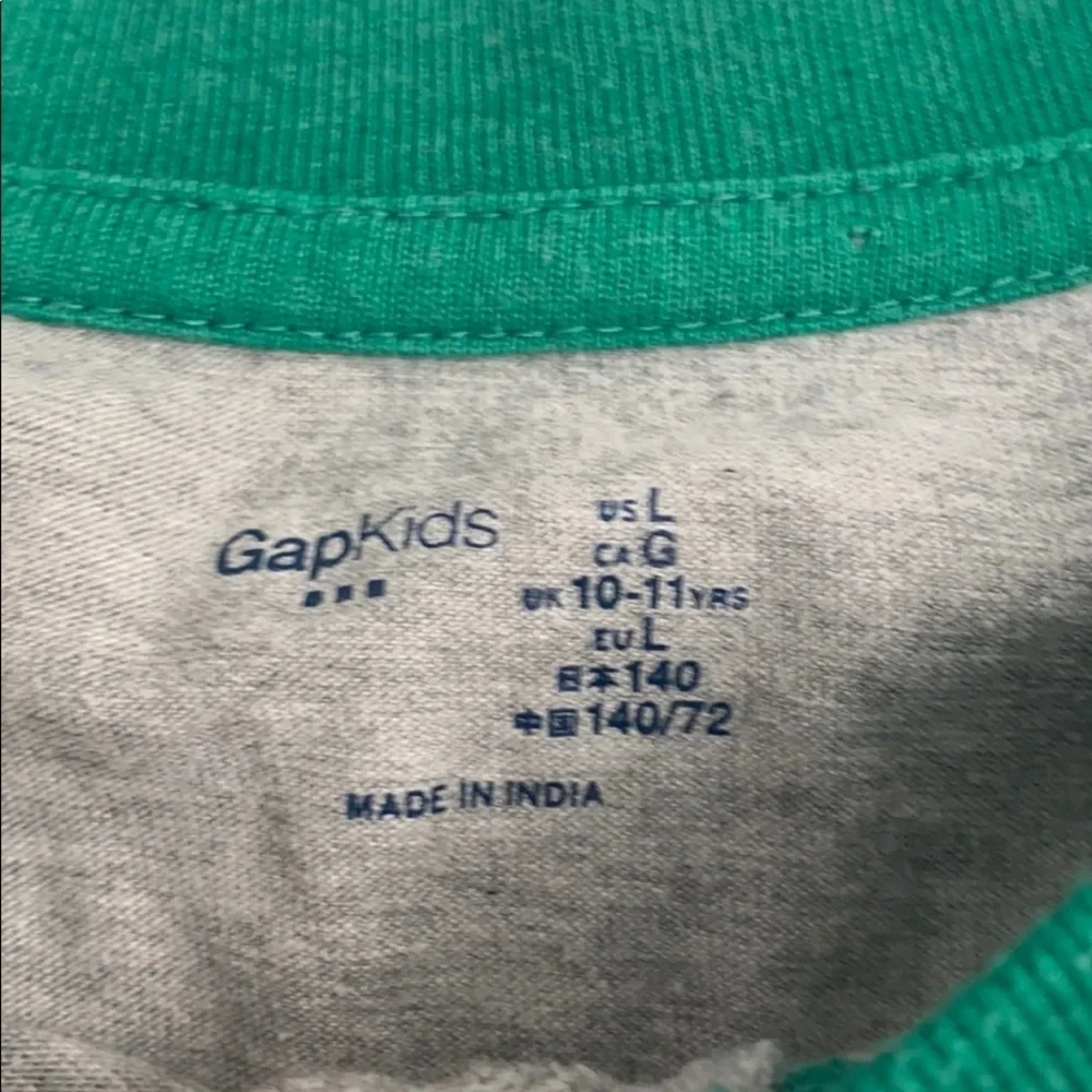 Gap gray and green color block long sleeve henley t-shirt L 10-11y